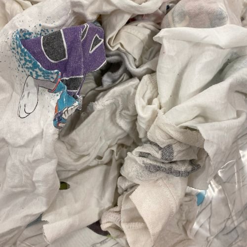 White Knit with Print T-Shirt Rags - 25 lb box - Wiping Rag World
