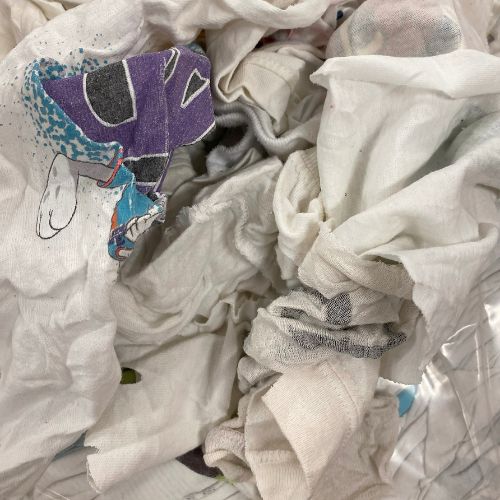 White Knit with Print T-Shirt Rags 50 lb box - Wiping Rag World